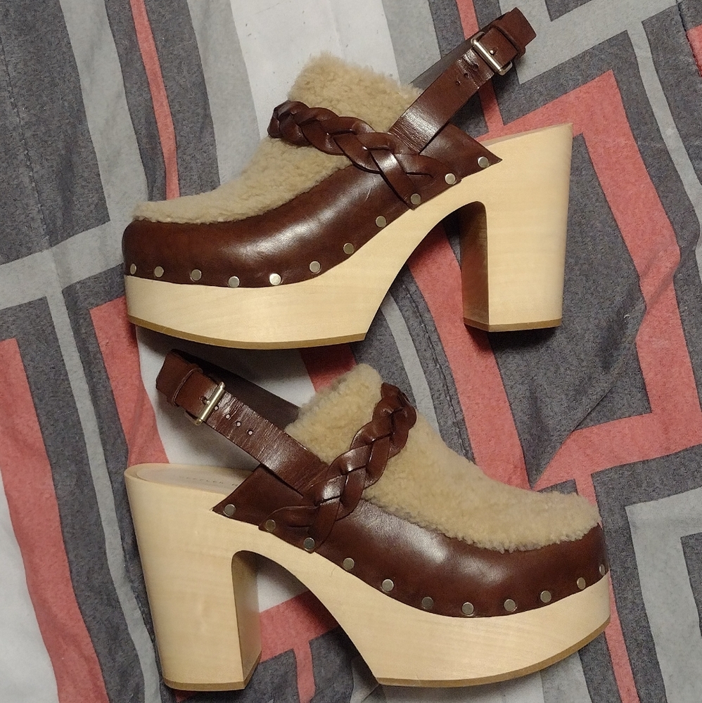Loeffler Randall Paxton Faux Fur Lined Platform Mule women's brown cream size 10